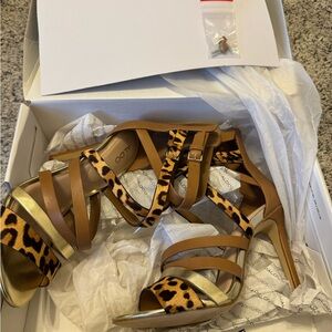 Aldo Tan and Leopard Print Strappy Heels